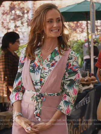 Maya's pink corduroy pinafore dress on Splitting Up together
