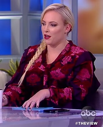 Meghan's pink floral tie neck blouse on The View