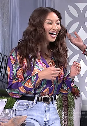 Jeannie's purple floral print silk blouse on The Real