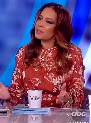Sunny's red floral ruffle cuffs dress on The View