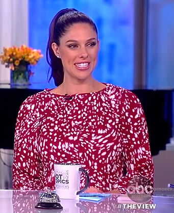 Abby's red swirl print pleated mini dress on The View