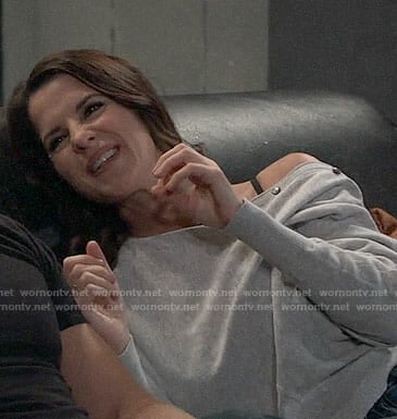 Sam's grey buttoned sleeve sweater on General Hospital
