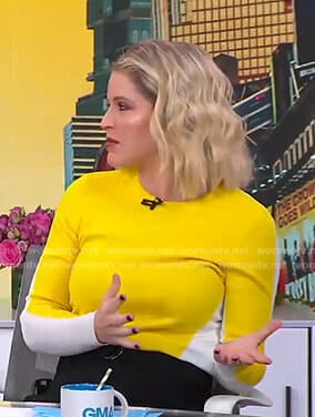 Sara's yellow and white sweater on GMA Day