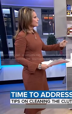 Savannah's brown asymmetric bell sleeve dress on Today