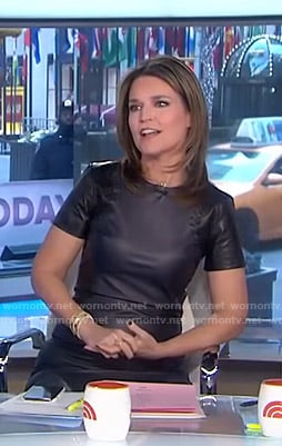 Savannah's black whipstitch leather dress on Today