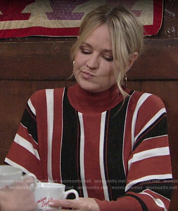 Sharon's brown striped sweater on The Young and the Restless