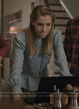 Stevie's denim peplum shirt on Madam Secretary