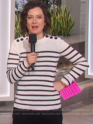 Sara's striped button shoulder sweater on The Talk