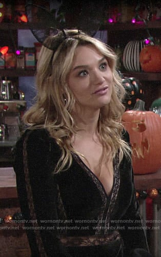 Summer's black velvet and lace Halloween dress on The Young and the Restless