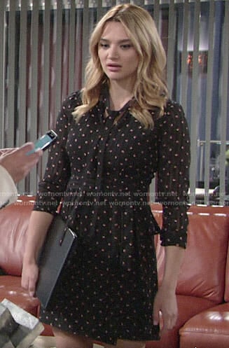 Summer's dotted tie-neck dress on The Young and the Restless