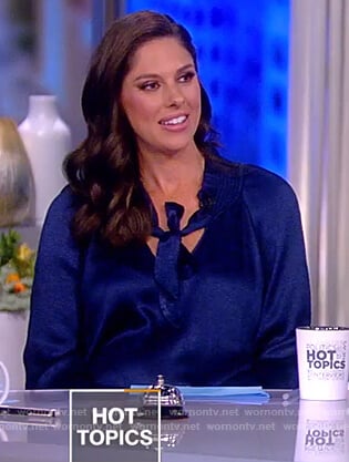 Abby's blue satin tie neck dress on The View