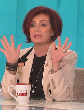 Sharon's white floral embroidered jacket on The Talk