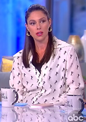 Abby's white horse print silk blouse on The View
