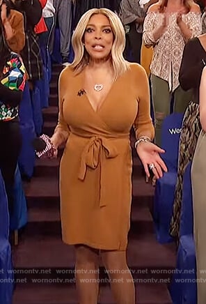 Wendy's mustard wrap dress on The Wendy Williams Show