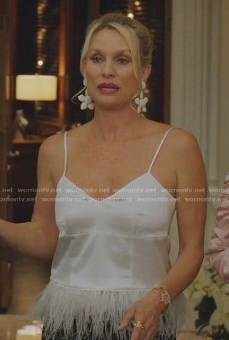 Alexis's white feather detail camisole on Dynasty