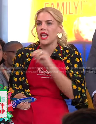 Busy Philipps's black rose print midi dress on Good Morning America