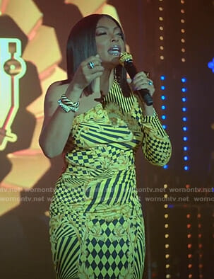 Cookie's yellow printed one sleeve dress on Empire