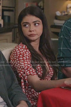 Haley's red floral print tie sleeve dress on Modern Family