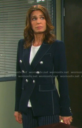 Hope's navy blazer with white stitching on Days of our Lives