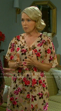 Jennifer's beige floral wrap dress on Days of our Lives