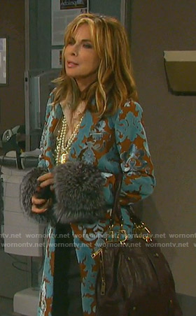 Kate's blue and brown velvet coat with fur cuffs on Days of our Lives