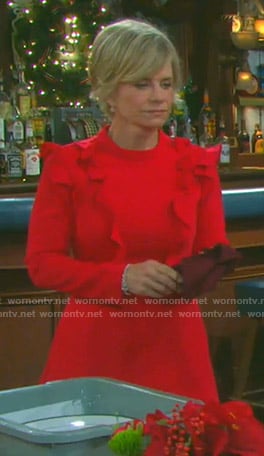 Kayla's red ruffled long sleeve dress on Days of our Lives