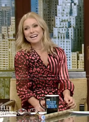 Kelly's pink striped and leopard print dress on Live with Kelly and Ryan