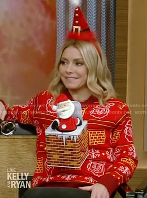 Kelly's red Santa Claus ugly christmas sweater on Live with Kelly and Ryan
