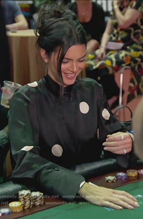 Kendall's black satin polka dot blouse on Keeping Up with the Kardashians