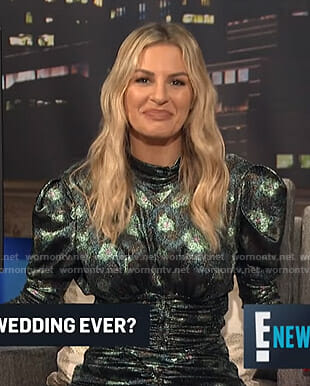 Morgan's metallic floral top and skirt on E! News Nightly Pop