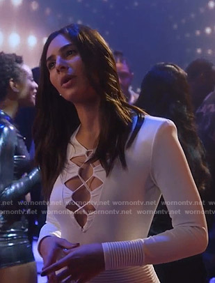 Nina's white lace-up mini dress on Star