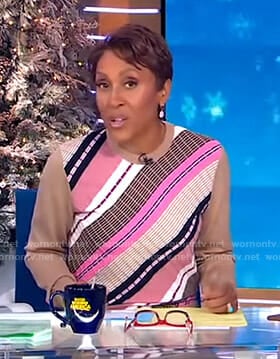 Robin's beige diagonal Stripe Sweater on Good Morning America