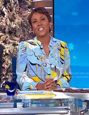 Robin's blue printed blouse on Good Morning America