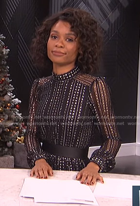 Zuri's black embellished mock neck dress on E! News