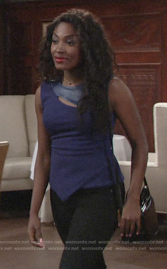 Ana's blue leather panel top on The Young and the Restless