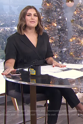Carissa's black belted jumpsuit on E! News Daily Pop