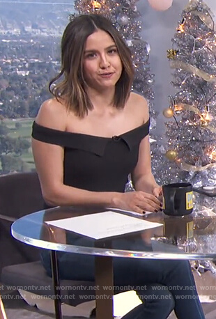 Erin's black off shoulder top on E! News Daily Pop