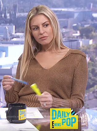 Morgan's gold sweater on E! News Daily Pop