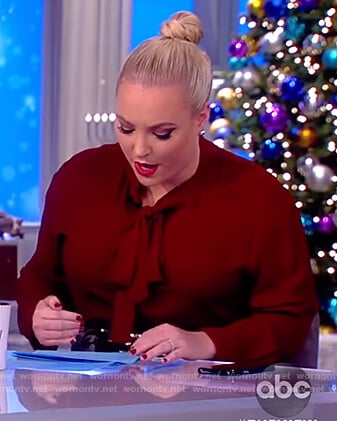 Meghan's red tie neck blouse on The View