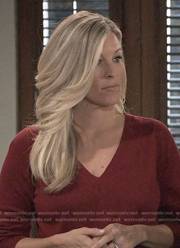 Carly's red v-neck sweater on General Hospital