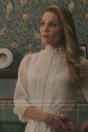 Charity's white ruffled embellished blouse on Charmed