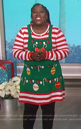 Sheryl's striped Christmas dress on The Talk
