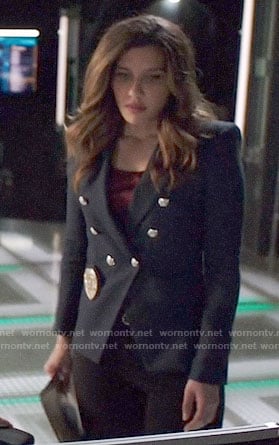 Dinah's navy double breasted blazer on Arrow