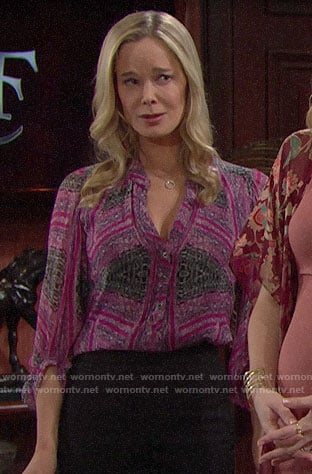 Donna's pink printed blouse on The Bold and the Beautiful