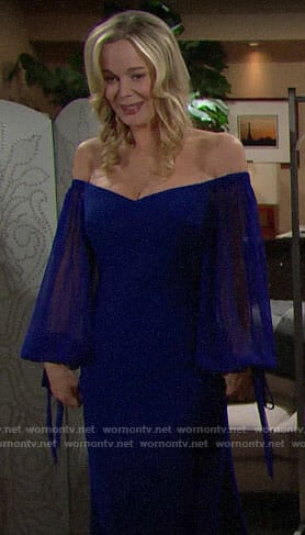 Donna's blue off-shoulder gown on The Bold and the Beautiful
