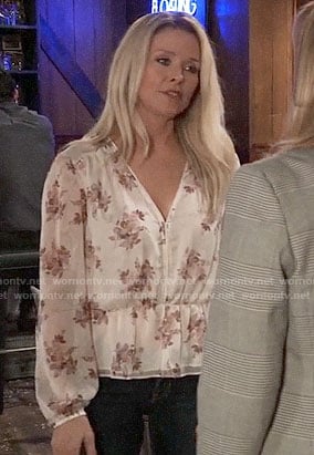 Felicia's white floral v-neck top on General Hospital
