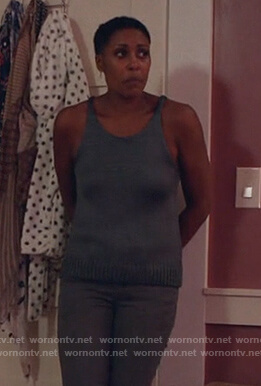 Lynn's gray knitted tank top on Black Lightning