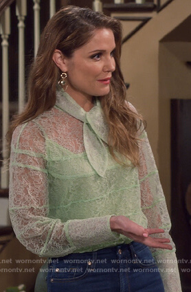 CJ's green lace tie neck blouse on Fuller House