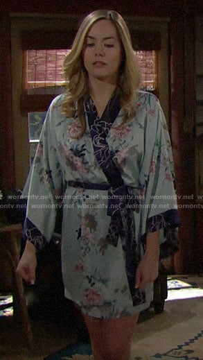 Hope's blue floral robe on The Bold and the Beautiful