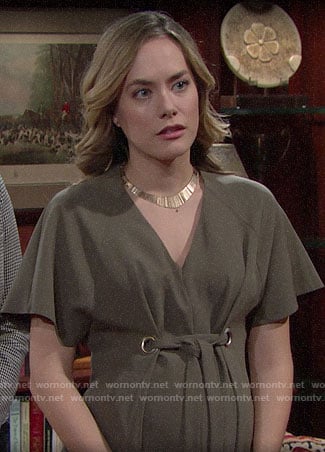 Hope's green tie-waist maternity dress on The Bold and the Beautiful